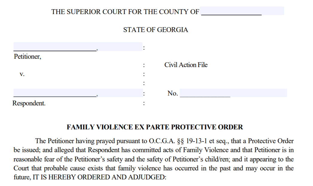 Family Violence Ex Parte Protective Order